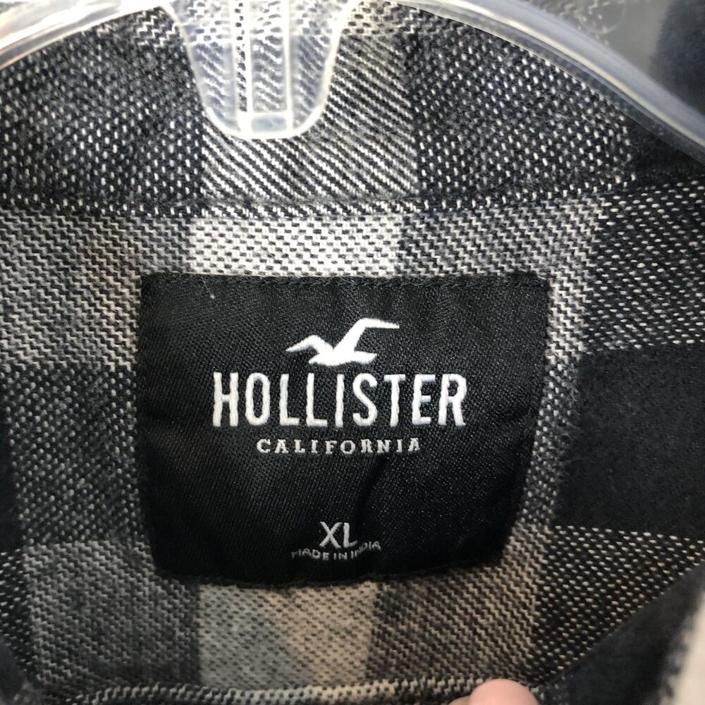 Hollister Men's Black & White Plaid Long Sleeve Flannel Button-Up Shirt Size XL - Picture 3 of 7